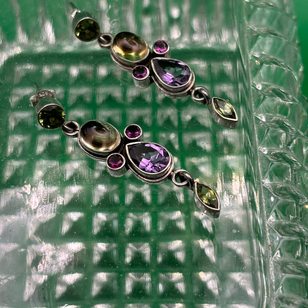 Nicky Butler Estate Articulated Multi Gemstone Like New Dangle Post Earrings 88$